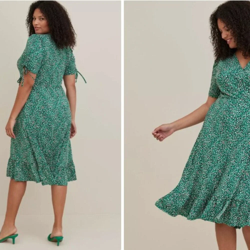 Torrid Midi A-Line Green Wrap Dress Size 4 4X 26 - Picture 2 of 10